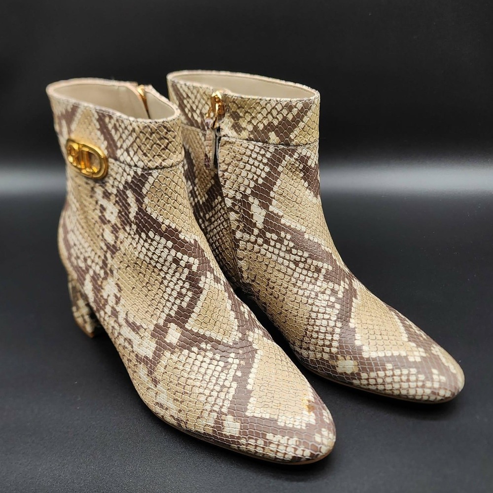 Lauren Ralph Lauren Boots Women 8B Tan Snakeskin Print LRL Logo Ankle Booties